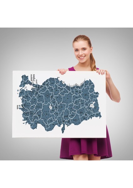 Türkiye Haritası Kanvas Tablo Il ve Ilçeli Ayrıntılı Eğitici Dekoratif Tablo 3037 fırsatları