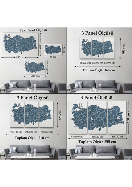 Türkiye Haritası Kanvas Tablo Il ve Ilçeli Ayrıntılı Eğitici Dekoratif Tablo 3037 indirimleri