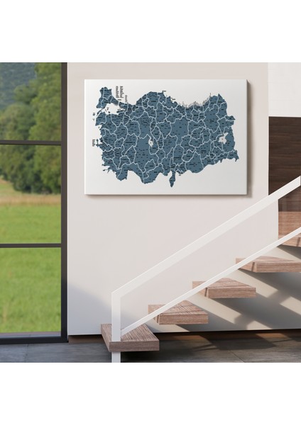 Türkiye Haritası Kanvas Tablo Il ve Ilçeli Ayrıntılı Eğitici Dekoratif Tablo 3037
