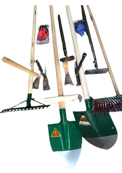 10'lu Set Saplı Bel Küreği Saplı Kürek Saplı Tırmık ve Saplı Fırça 6 Adet Saplı Çapa ve Eldiven