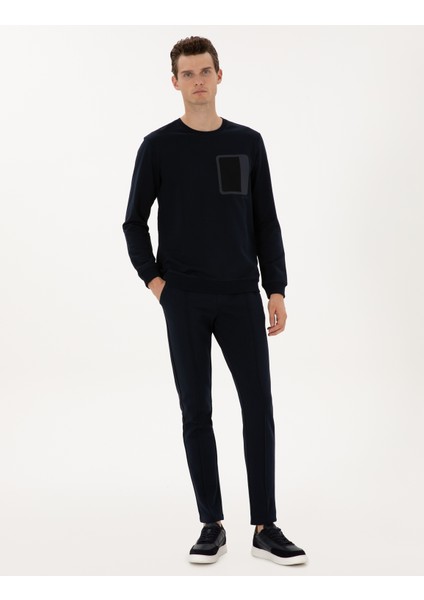 Erkek Lacivert Slim Fit Nervürlü Düz Paça Eşofman Altı 50317659-VR033