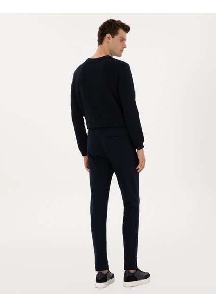 Erkek Lacivert Slim Fit Nervürlü Düz Paça Eşofman Altı 50317659-VR033 fırsatları