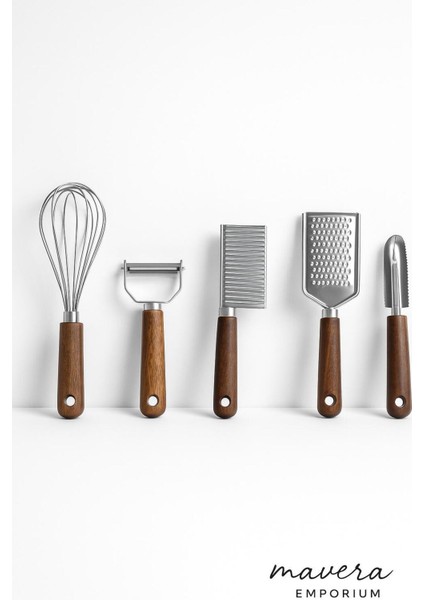 5li Mutfak Seti Akasya Çırpıcı-Turbo Soyacak-Şekilli Dilimleme-Oyacak-Rende