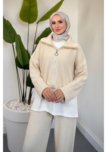Aura Üçlü Triko Takım Krem modelleri