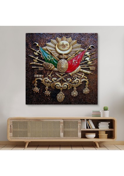 Renkli Osmanlı Tuğrası Kanvas Tablo, Şık ve Zarif Duvar Dekoru