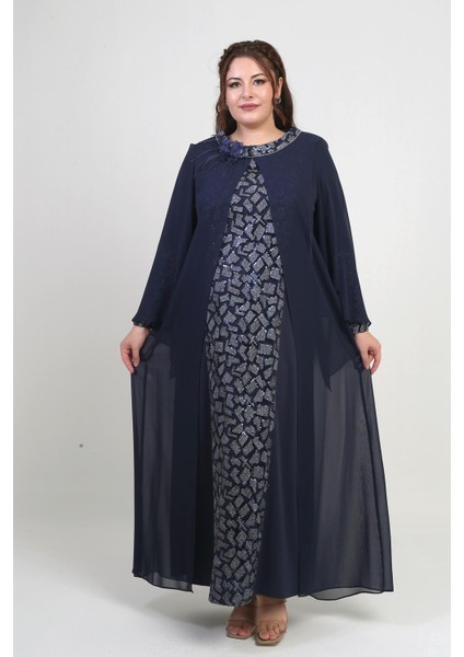 Kadın Üstü Şifon Pelerinli Pul Taş Detaylı Geometrik Desen Likralı B.b. Uzun Elbise modelleri