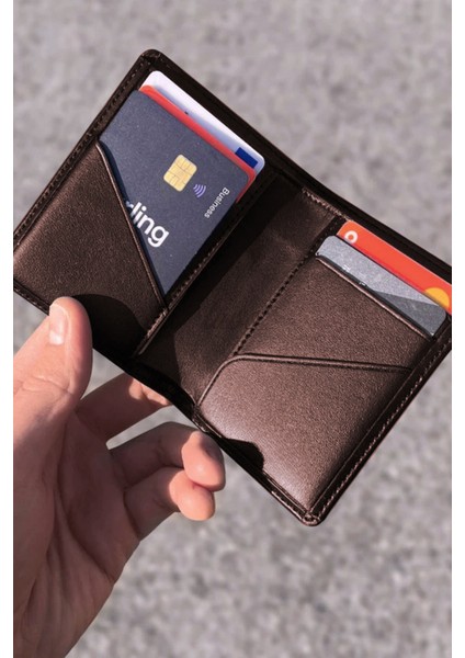 Gerçek Deri Cüzdan El Yapımı Hakiki Kadife Premium Deri Italyan Dikiş 6 Kart Bölmeli Kompakt Cüzdan