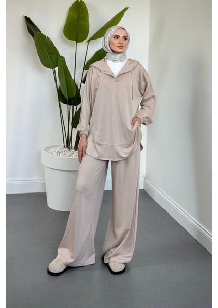 Mihra Kapüşonlu Takım Bej
