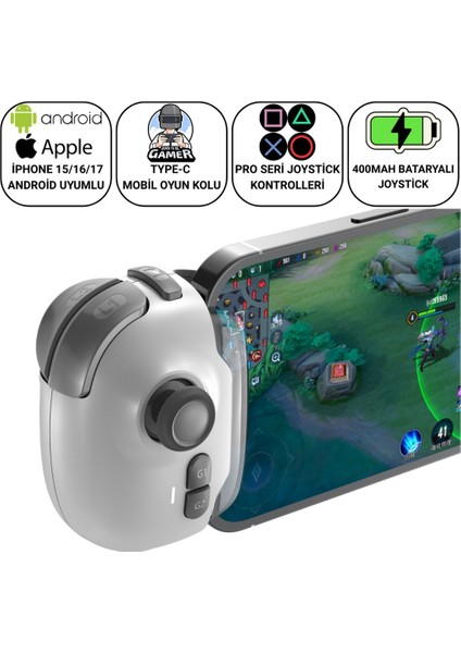 Ios & Android Uyumlu Type-C Mobil Oyun Kolu | Pro Joystick | 400MAH Bataryalı Gamepad, Tak Çalıştır