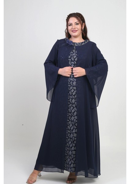 Kadın Üstü Şifon Pelerinli Pul Taş Detaylı Geometrik Desen Likralı B.b. Uzun Elbise indirimleri