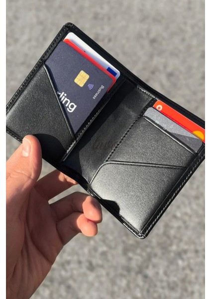 Gerçek Deri Cüzdan El Yapımı Hakiki Premium Deri Italyan Dikiş 6 Kart Bölmeli Kompakt Cüzdan