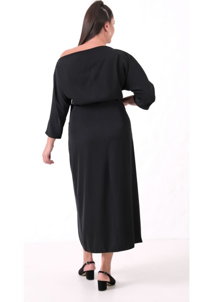 Kadın Siyah Aksesuar Detay Midi Davet Elbise indirimleri