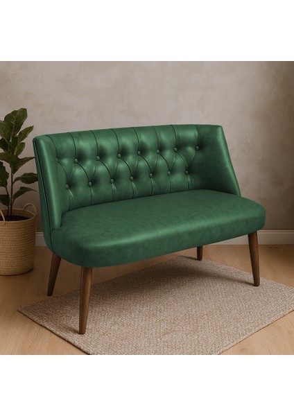 - Milano Ikili Koltuk Kanepe - Deri Kumaş - Gürgen Iskelet - Yeşil