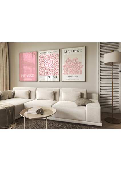 3'lü Set Allık Pembesi Matisse Baskısı Poster, Bohem Duvar Dekoru, Matisse modelleri