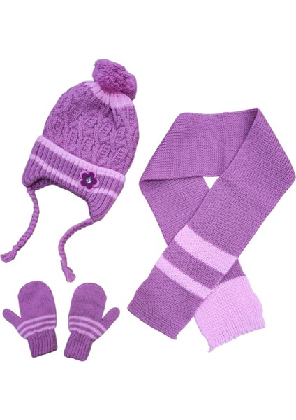 Kız Çocuk 1-4 Yaş Bere, Eldiven ve Atkı Seti – Kışlık Takım
