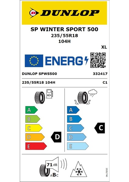 235/55 R18 Tl 104H Xl Sp Winter Sport 500 Suv Oto Kış Lastiği (Üretim YILI:2025) modelleri