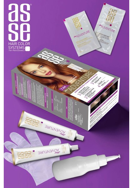 Adventure Set Saç Boyası, Kalıcı ve Canlı Renkler 1+1 İki Kullanım Seti (No : 7.44 Kumral Bakır) indirimleri