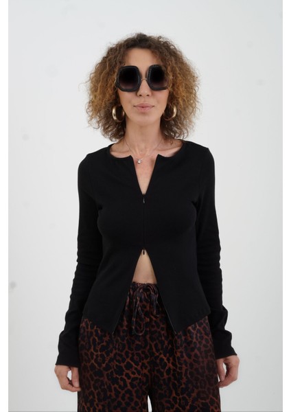 Siyah Fermuar Detaylı Uzun Kollu Bluz modelleri