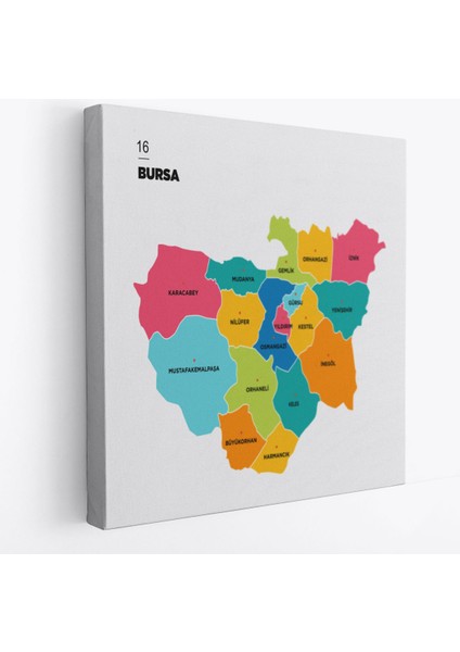 Bursa Ili ve Ilçeler Haritası Dekoratif Kanvas Tablo 1306