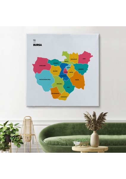 Bursa Ili ve Ilçeler Haritası Dekoratif Kanvas Tablo 1306 fiyatları
