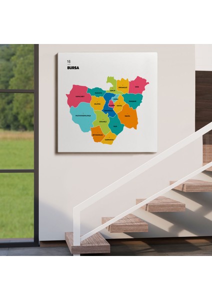 Bursa Ili ve Ilçeler Haritası Dekoratif Kanvas Tablo 1306 fırsatları