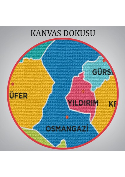 Bursa Ili ve Ilçeler Haritası Dekoratif Kanvas Tablo 1306