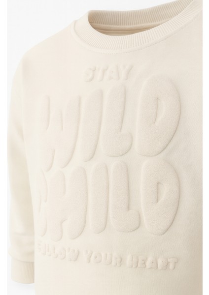Krem Çocuk Eşofman Takımı – “stay Wıld Chıld” Baskılı Sweatshirt & Alt Eşofman fırsatları