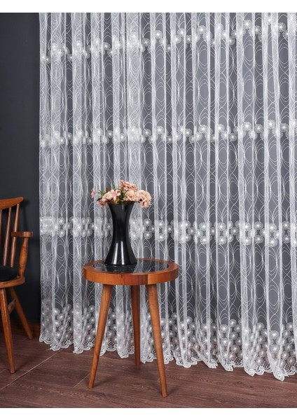 Şeritli Papatya Nakış Işlemeli Brode Tül Perde (1/2.5 Normal Pile) fiyatları