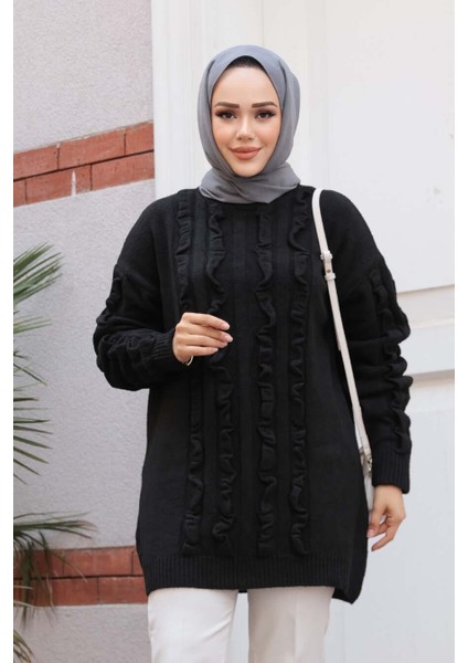 Siyah Tesettür Triko Kazak Tunik 87703S fiyatları