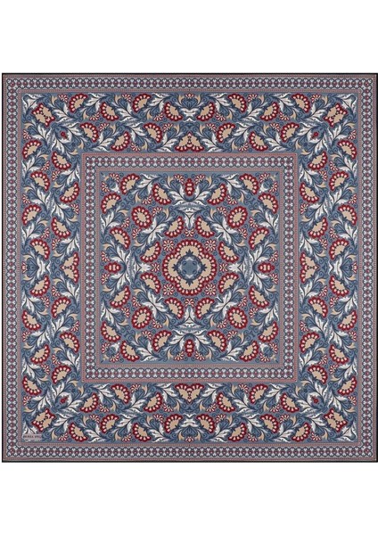 Koyu Indigo Karanfil Desen Twill Ipek Eşarp