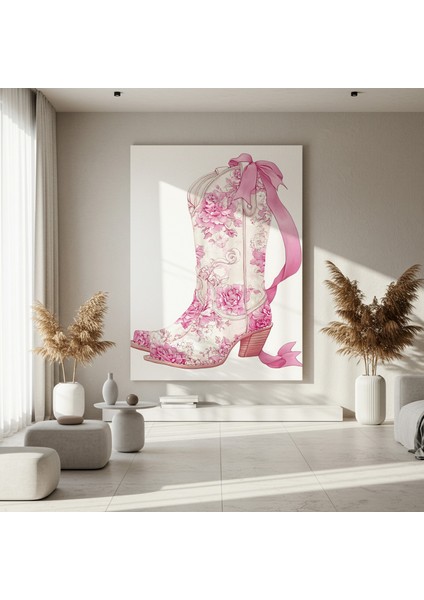 Pembe Gül Desenli Kovboy Çizimi Tablosu fırsatları