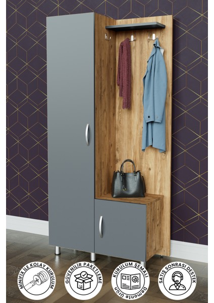 "pelen" Portmanto Askılık Vestiyer Ayakkabılık Ahşap-Antrasit