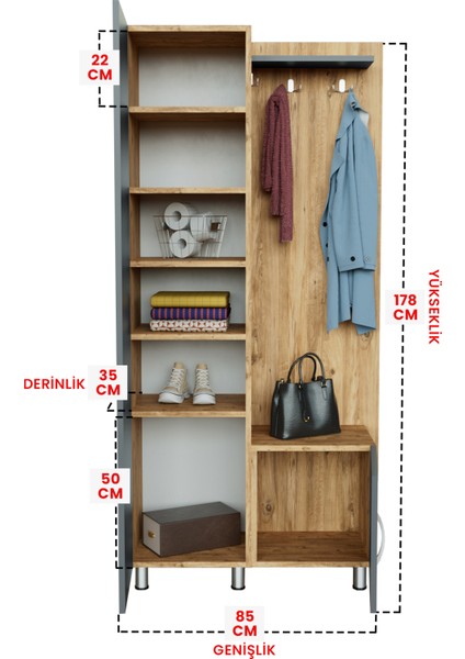 "pelen" Portmanto Askılık Vestiyer Ayakkabılık Ahşap-Antrasit modelleri