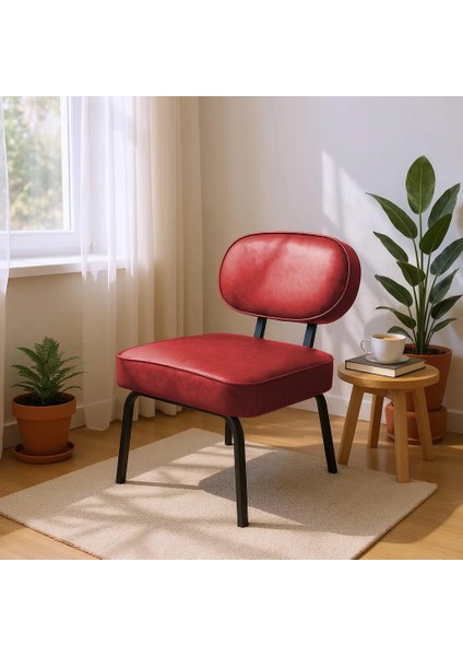- Luna Model Modern Tekli Koltuk Berjer Sandalye - Deri Kumaş - Kırmızı