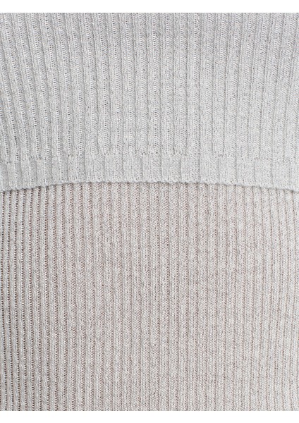 10808 Bardot Yaka Fitilli Simli Triko Kazak-Açık Gri fırsatları