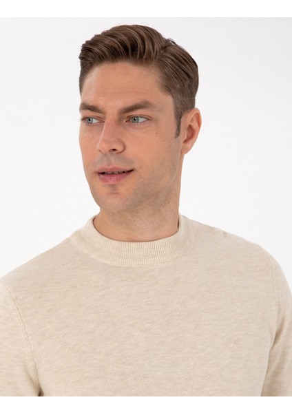 Erkek Krem Melanj Slim Fit Çeyrek Yaka Basic Triko Kazak 50315456-VR159 fiyatları