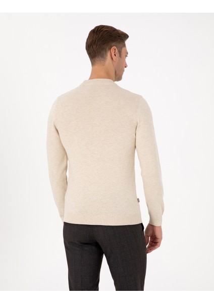 Erkek Krem Melanj Slim Fit Çeyrek Yaka Basic Triko Kazak 50315456-VR159 indirimleri