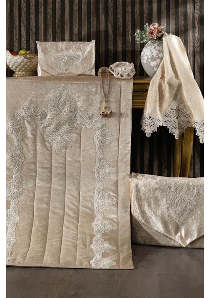 Hüma Kadife Seccade Seti Cappucino