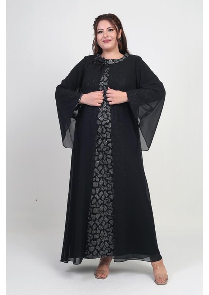 Kadın Üstü Şifon Pelerinli Pul Taş Detaylı Geometrik Desen Likralı B.b. Uzun Elbise indirimleri