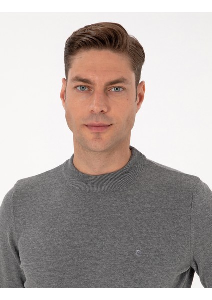 Erkek Gri Melanj Slim Fit Çeyrek Yaka Basic Triko Kazak 50315456-VR086 fiyatları