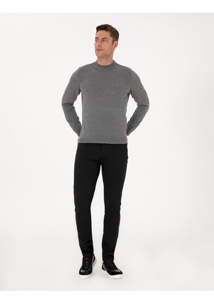 Erkek Gri Melanj Slim Fit Çeyrek Yaka Basic Triko Kazak 50315456-VR086 fırsatları