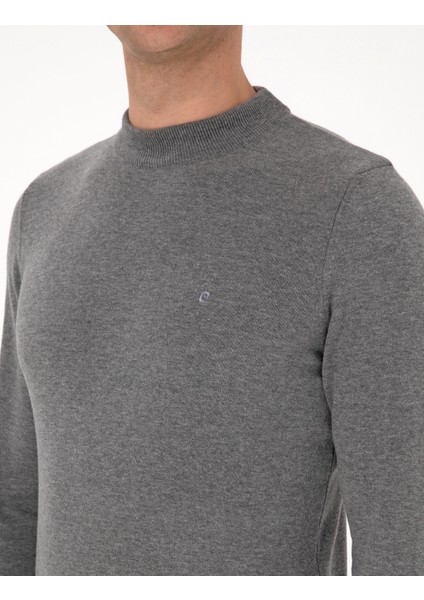 Erkek Gri Melanj Slim Fit Çeyrek Yaka Basic Triko Kazak 50315456-VR086