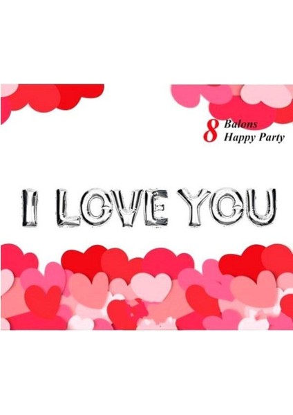 I Love You Temalı Gümüş Renk Set Balon