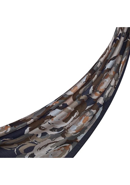 Ipekevi Desenli Tensoft Şal - Duygusal Çiçekli Desenli - Lacivert