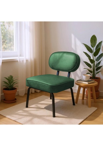 - Luna Model Modern Tekli Koltuk Berjer Sandalye - Deri Kumaş - Yeşil