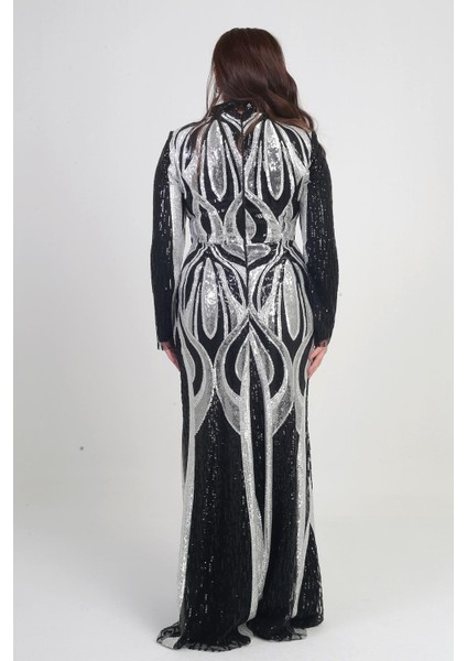 Kadın Dik Yaka Pul Işlemeli Astarlı Büyük Beden Uzun Elbise fırsatları