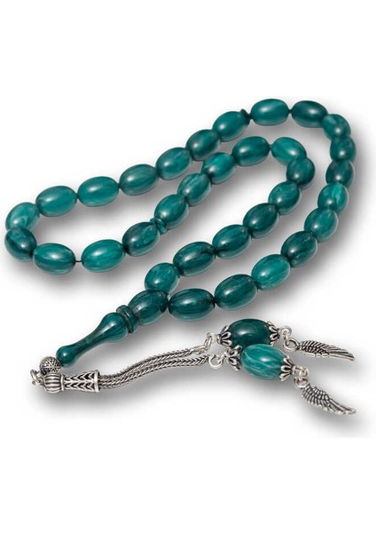 Gümüş Püsküllü Sıkma Kehribar Tesbih