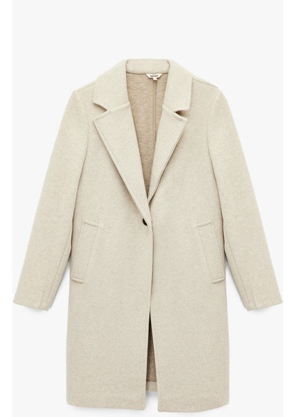 Uzun Kollu Düğmeli Cepli Uzun Kaşe Kaban