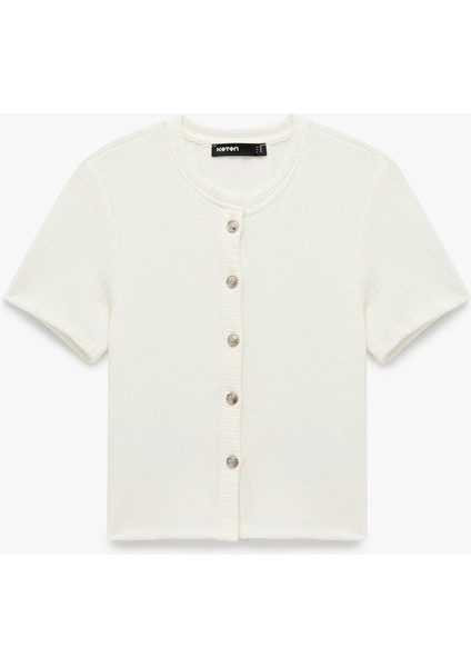 Regular Fit Kısa Kollu Bisiklet Yaka Düğmeli Hırka