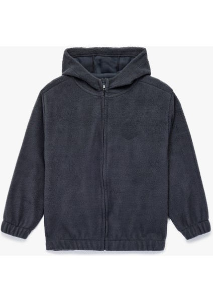 Uzun Kollu Fermuarlı Kapşonlu Polar Sweatshirt